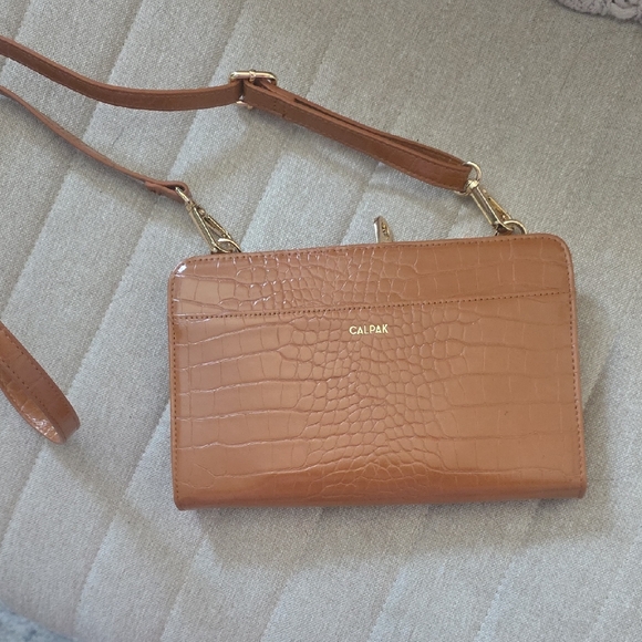 Calpak Handbags - Calpak Brown Croc-Embossed Travel Crossbody Bag